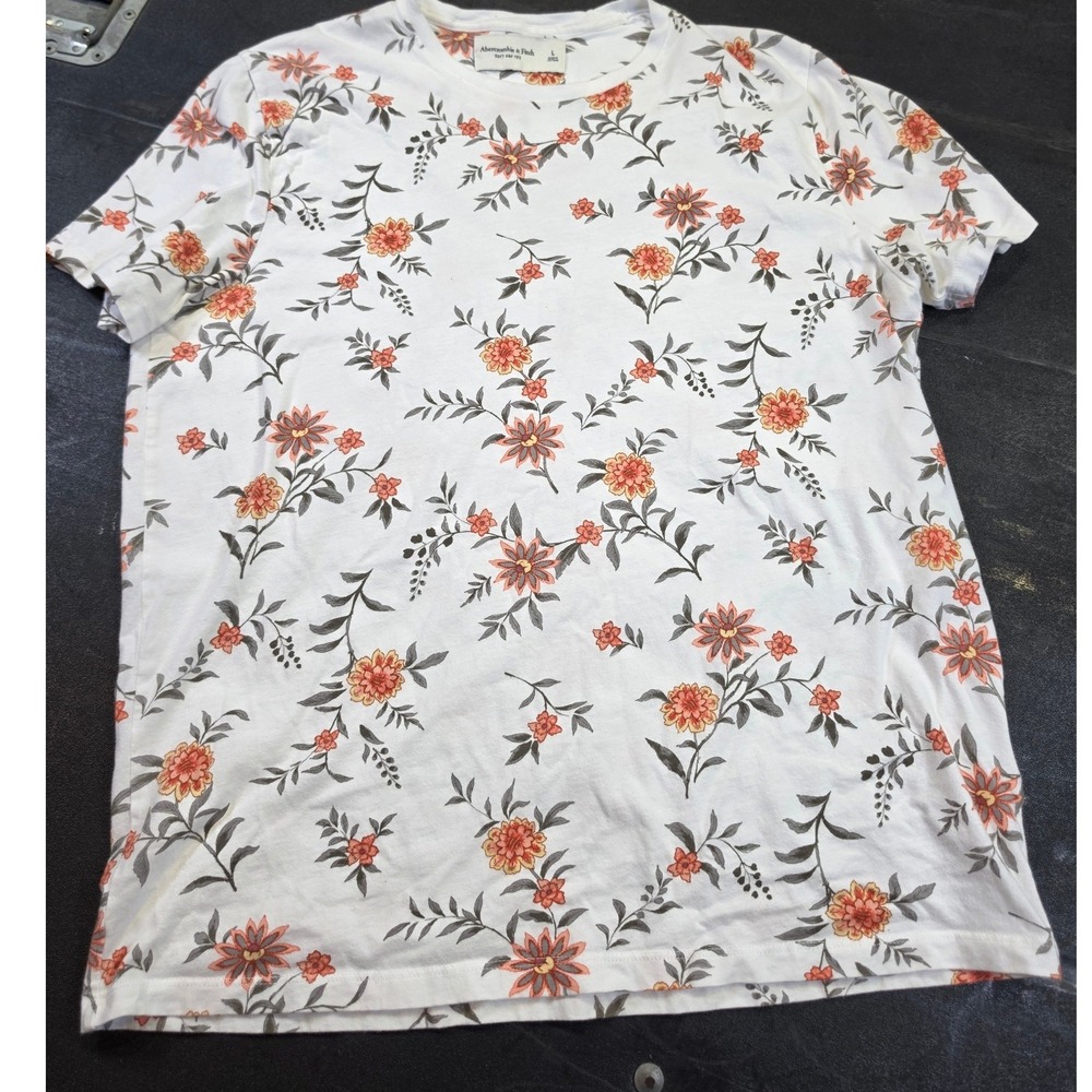 Abercrombie & Fitch Soft A&F Tee White Orange Floral Cottagecore T-Shirt Large